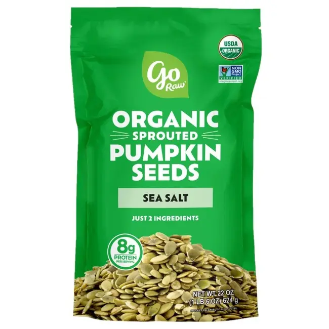 Go Raw Sprouted Organic Pumpkin Seeds with Sea Salt, 22 oz, Just 2 Ingredients, 8g Protein per serving Snack Food Veggie