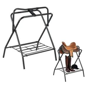 VEVOR Folding Saddle Rack,  28 x 19 x 37.5 in, 2 Packs Freestanding Horse Saddle Stand, Portable Horse Blanket Holder, Heavy Duty Steel Saddle Rack for English & Western Saddles, Tack Storage, Black