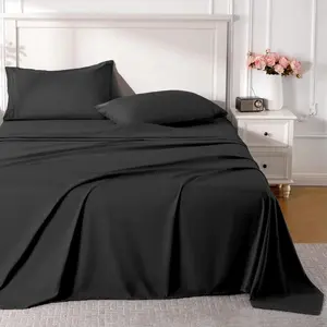 Black Full Sheet Set, 4 count Soft Bedding  Sheet Set, Breathable and Cooling,Includes 1 Fitted, 1 Flat, 2 Pillow Cases - Deep Pocket (Black, Full)