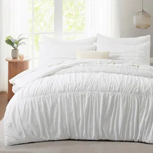 Ruched Comforter Set  Size, 5 count  Comforter with Elastic Design,  Boho Comforter Bedding Sets, Shabby Chic Farmhouse Rustic Style Bedroom Decor for  Seasons - White