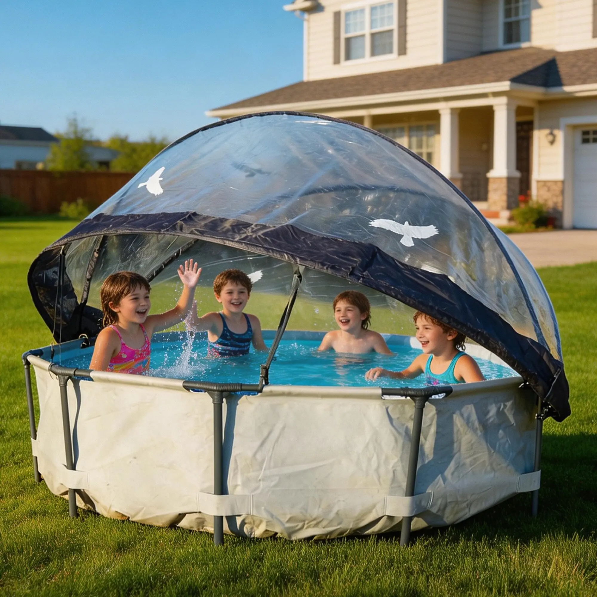 10/12/15 ft Round Transparent PVC Swimming Pool Dome Enclosure with Secure Straps, Weather Resistant, Easy Installation, Natural Water Heating, Reliable Construction, Compatible with Outdoor Frame Pools (10 ft Option Included)