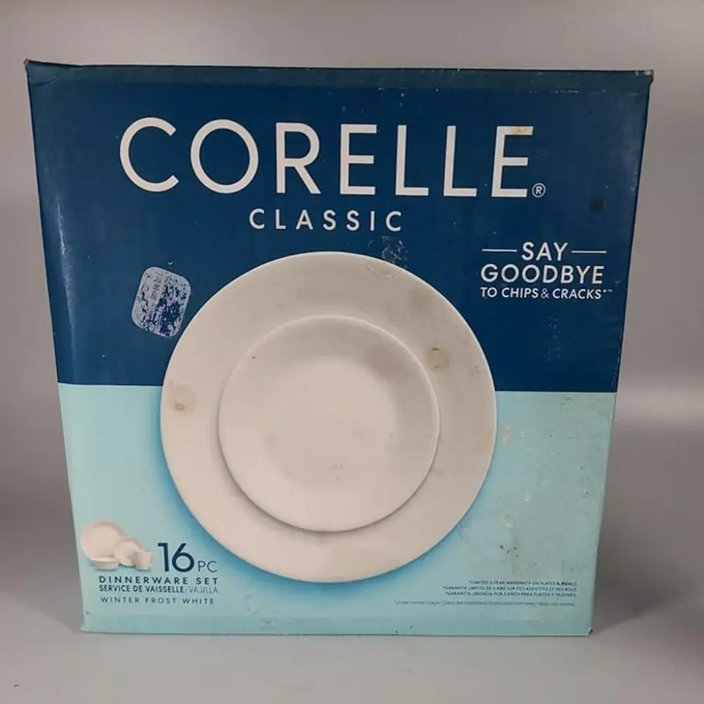 CORELLE Winter Frost White 16-Piece Modern Tableware Kit - Lightweight, Durable, Elegant Kitchenware Set with Plates, Bowls, Cutlery, Glassware (Modern Tableware Sets) Porcelain Dinner Set Porcelain Dishes Set