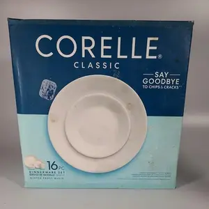 CORELLE Winter Frost White 16-Piece Modern Tableware Kit - Lightweight, Durable, Elegant Kitchenware Set with Plates, Bowls, Cutlery, Glassware (Modern Tableware Sets)