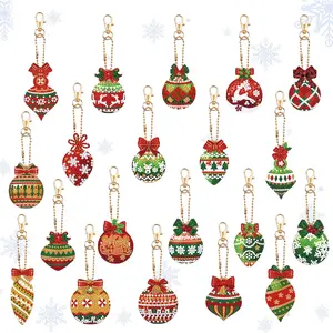 20pcs DIY Double Sided Keychains Diamond Art Christmas Decoration, Acryl Crystal Rhinestone Diamond Painting Christmas Tree Decoration, Hanging Ornaments for Home Office Restaurant Christmas New Year Decoration, Gifts for Friends Family, Acrylic Ornament