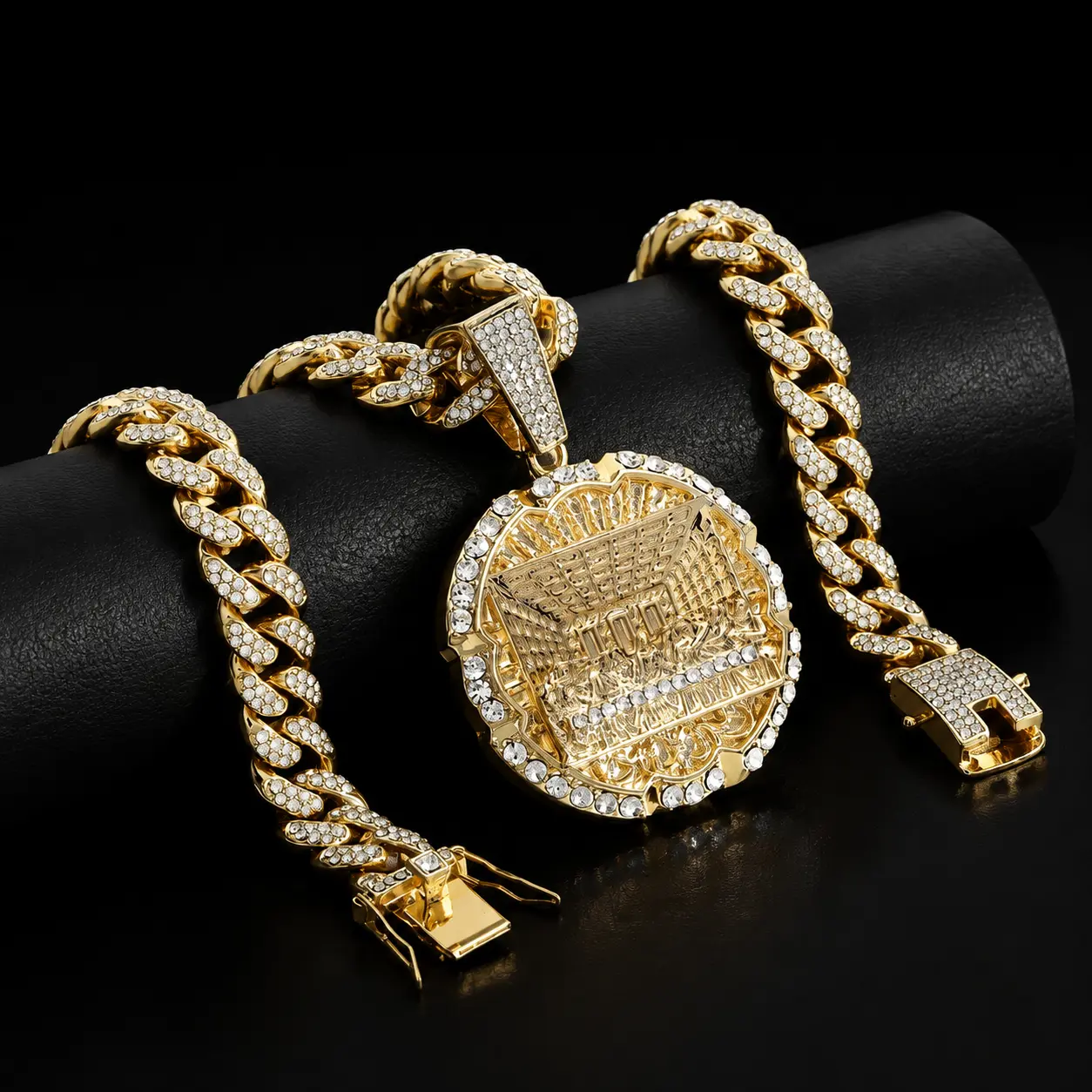 14k Gold-Plated Full Iced-Out Cuban Chain & 3D “The Last Supper” Medallion Set | Blessed & Heavy Drip, Men's Fashion Necklace, Everyday Wear, Gift for Any Occasionlentine's Day, Men's Gift, Comes with an Elegant Gift Box