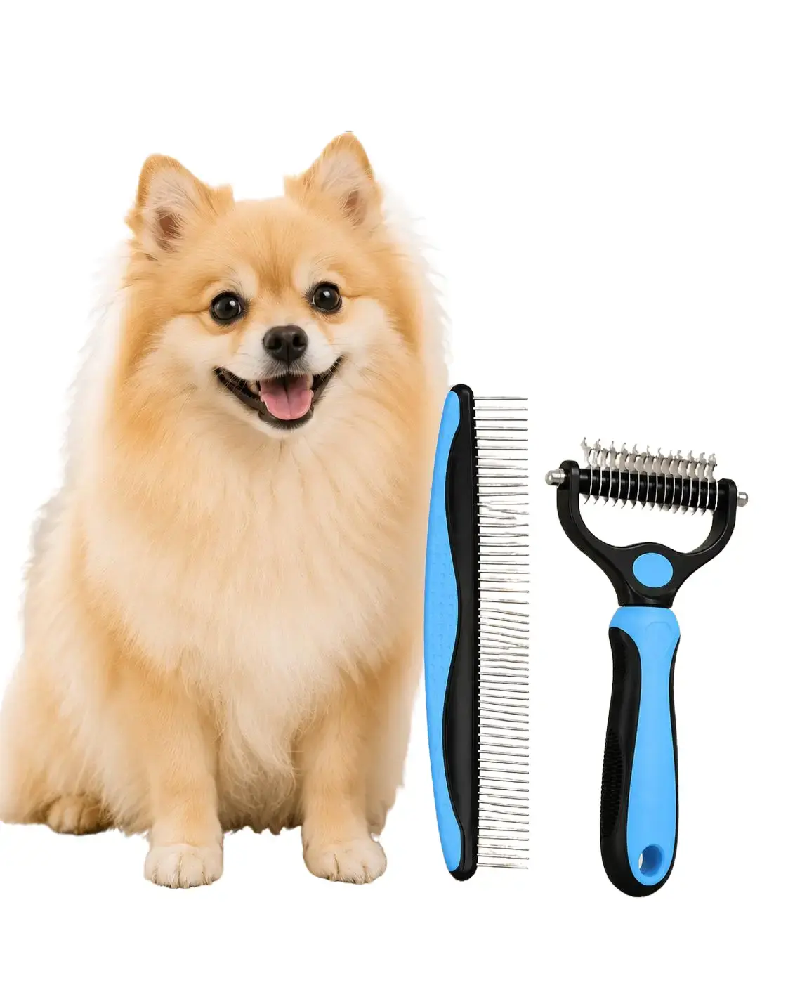 2-Piece Pet Detangling Comb Set - Dog & Cat Grooming Tool with Curved Teeth Gentle Rake, Undercoat Dematting Deshedding, Pain-Free Universal Fit for Beauty/Hair Care extra wide groom accessory Double-Sided Grooming Brush