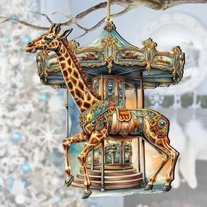 Designocracy 8611028 5 x 5.5 x 0.25 in. Carousel Giraffe Wooden Christmas Decor Ornaments