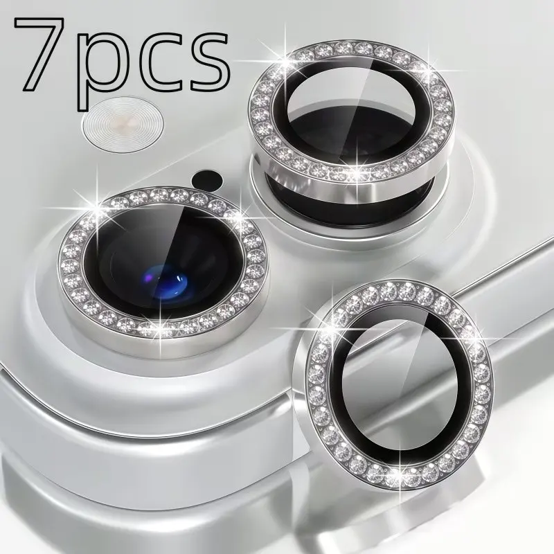 7-Piece - Rhinestone-Studded Protective Mobile Phone Lens Protector - Suitable for iPhone 17/16/15/14/13/12/11 - Scratch-resistant, Drop-resistant, Easy to Install Cellphone Accessories, Decorative Smartphone Protector