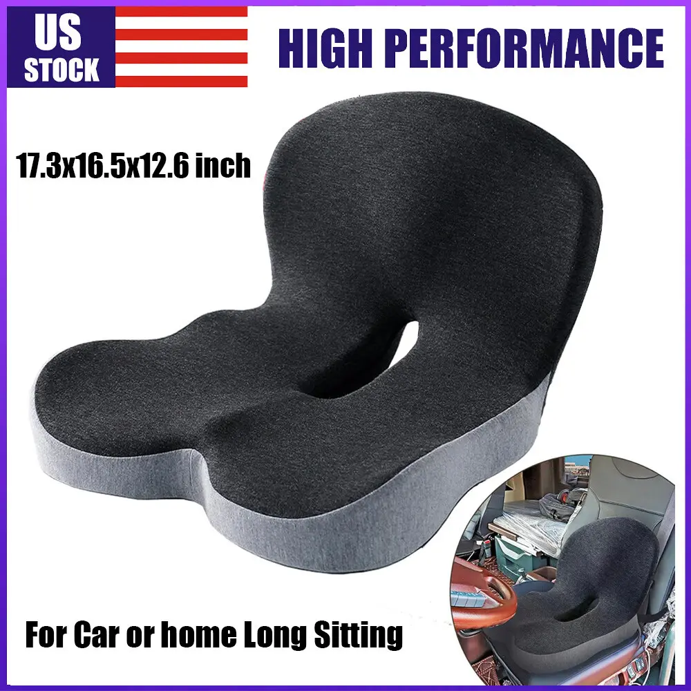 Memory Foam Seat Cushion w/Lumbar Support Pillow for Back & Sciatica Pain Relief Train Chairs Airplane