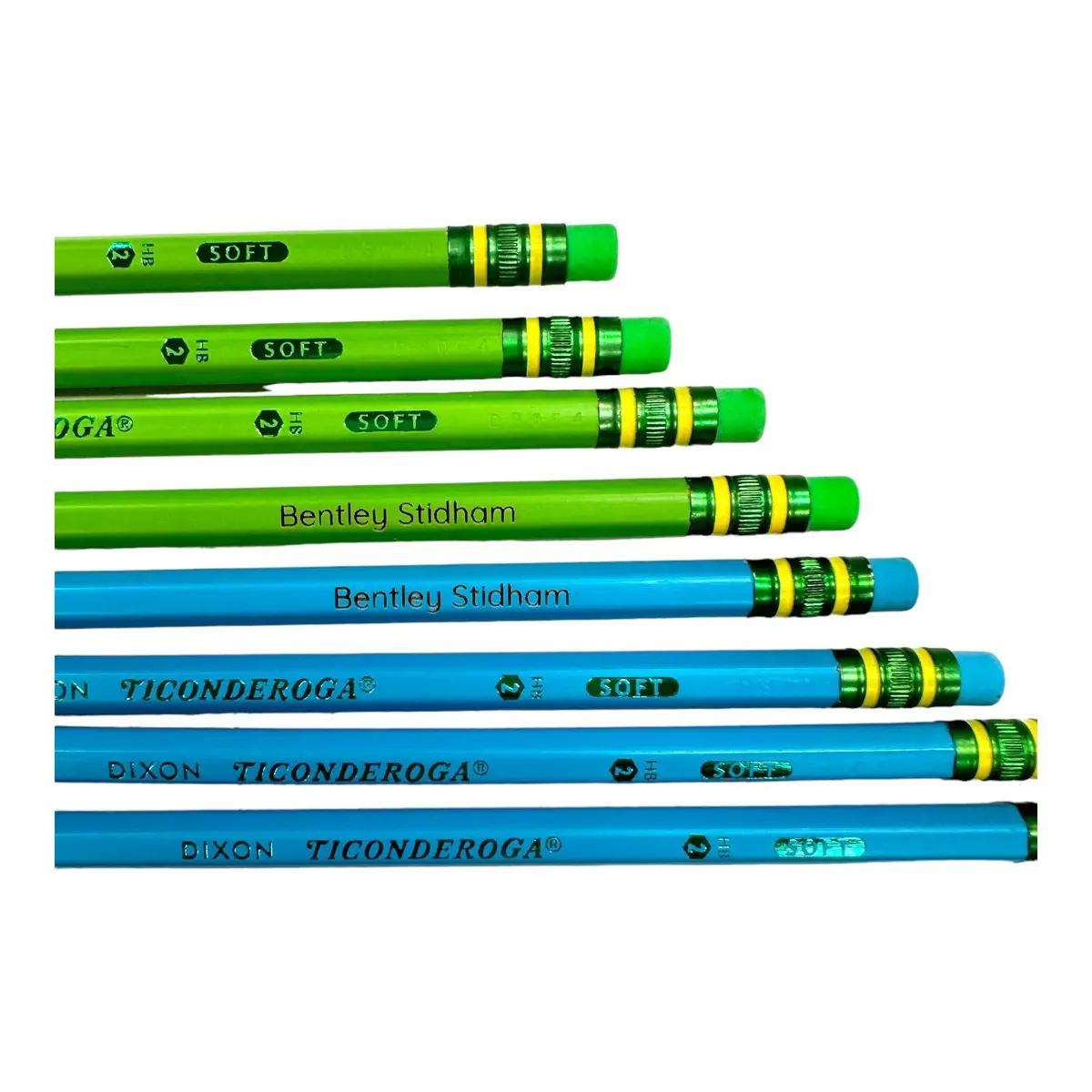 Set of 8 personalized Blue and Green Ticonderoga pencils Set of 8 personalized Blue and Green Ticonderoga pencils