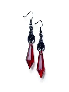 Gothic Dark Bat Dangle Earrings Red Black Crystal Gems Bat Earrings Punk Rock Style Bats Animal Earrings Halloween Costumes Earrings Jewelry for Women