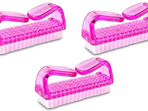 3Pcs Different Kinds of Fingernail brush with Plastic Handle Nail brush for cleaning Fingernails - Easy to use Nail Scrub brush - Nail Cleaner Nail brushes for Hands Feet(pink)