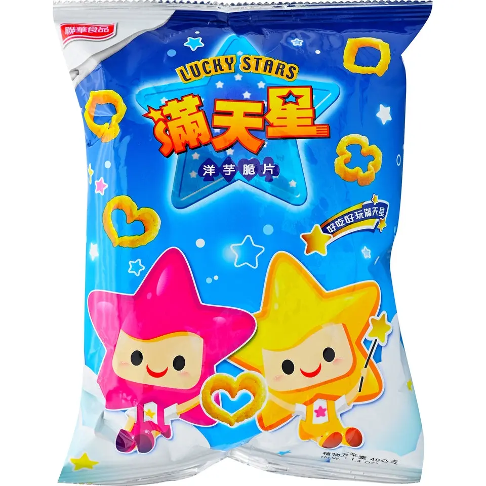 Lucky Star Star-Shaped Salted Potato Chips - 1.4oz Original Flavor, Wheat-Containing Crunchy Snacks, Room-Temperature Storable Treat for Adults