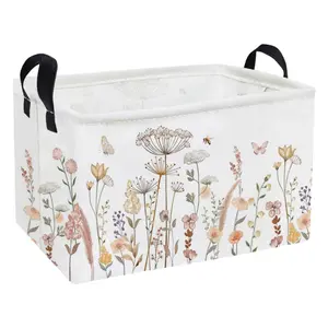 Rectangular Flower Basket, Kids Storage Bin Organizer with Handles for Girls Room Decor, Gift Basket, Shelf Basket, Beautiful Flowers