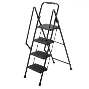 Four Step Ladder, Lightweight Folding 4 Step Stool, Wide Anti-Slip Pedal with Safety Handrail, Sturdy Steel Frame Step Ladder, Portable Collapsible Multi-Purpose Step Stool for Home Kitchen Office Bedroom Closet Indoor Use