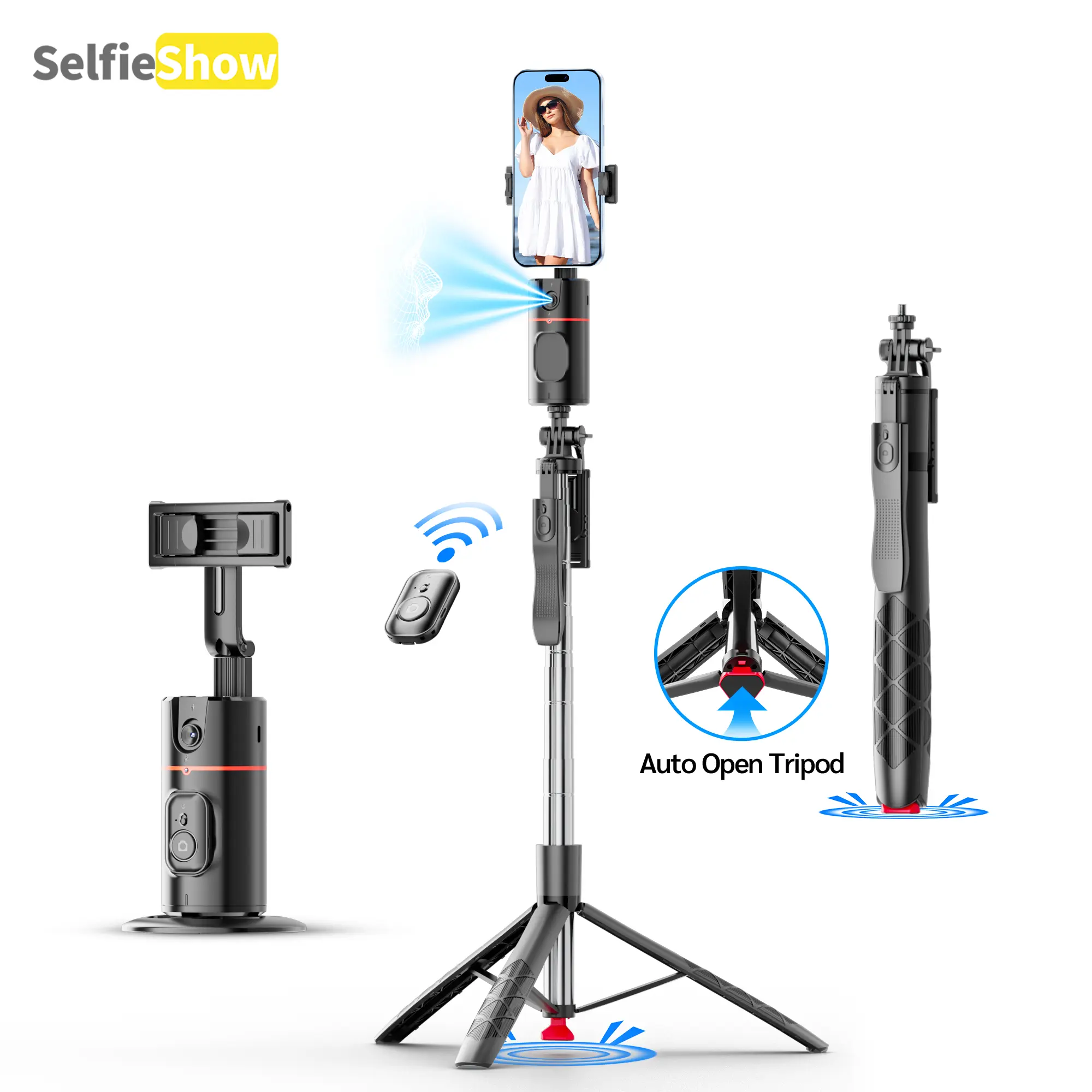 71" AI Auto Face Tracking Selfie Stick Tripod, 360° Smart Phone Holder with Gesture Control, Bluetooth Remote & No App Needed for TikTok Videos, Vlog Recording & Live Streaming