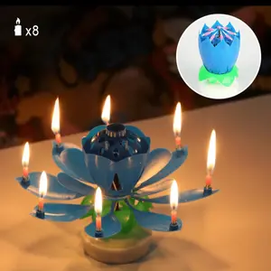 Lotus Flower Musical Rotating Birthday Candle Decor