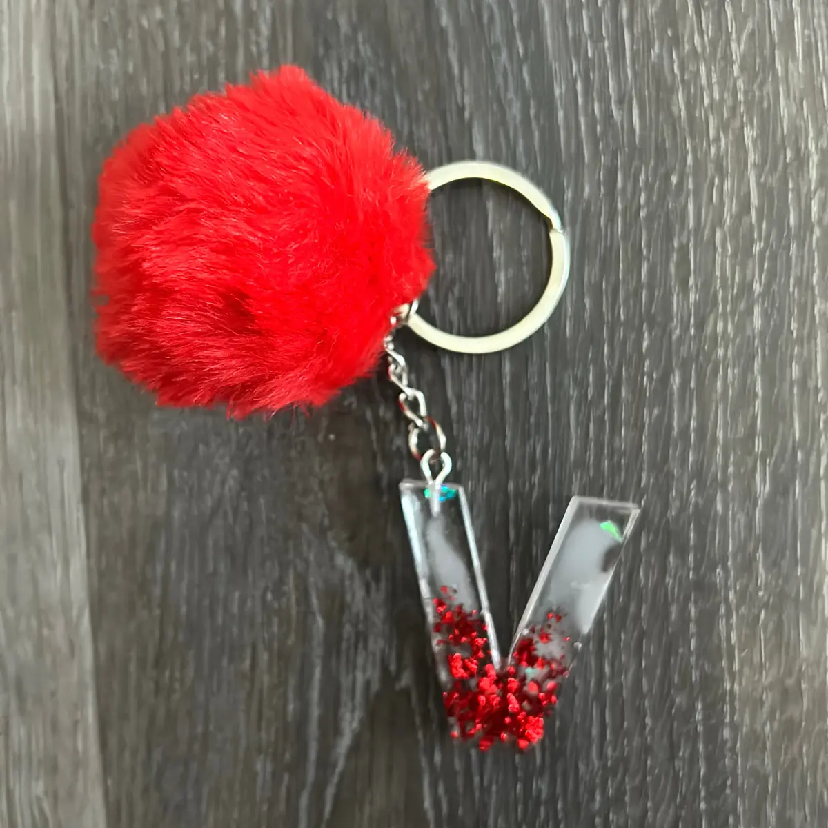 Llaveros Personalizados de Resina Personalized Keychain with Red Plush Element for Bottle, Key, and Bag Personalization