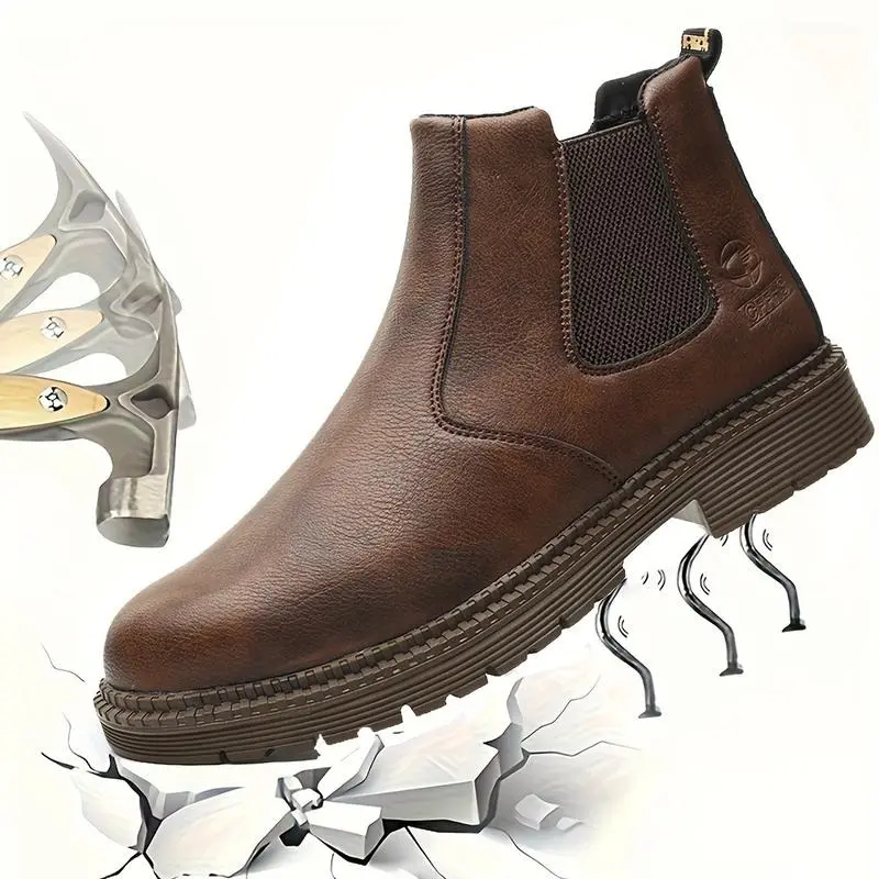 Women's Chic High-Top Safety Work Boots for Construction, Durable Steel Toe, Waterproof, Slip-Resistant & Anti-Puncture Soles, Worker, Construction Work Shoes, Slip On, Leather, Work & Safety Footwear