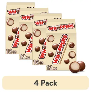 (4 pack) Whoppers Malted Milk Balls Candy, Carton 12 oz