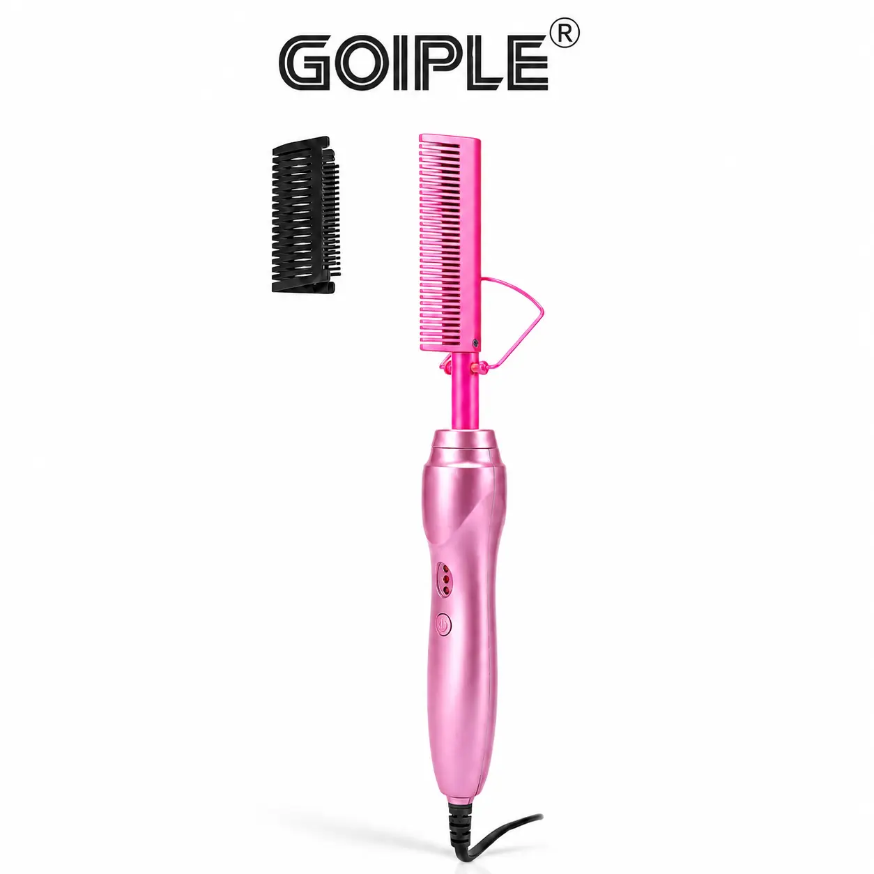 Goiple Heating Hair Straightener Comb - Hot Pressing Brush for Natural Black Hair, Beard Wigs, and Curling (Pink)