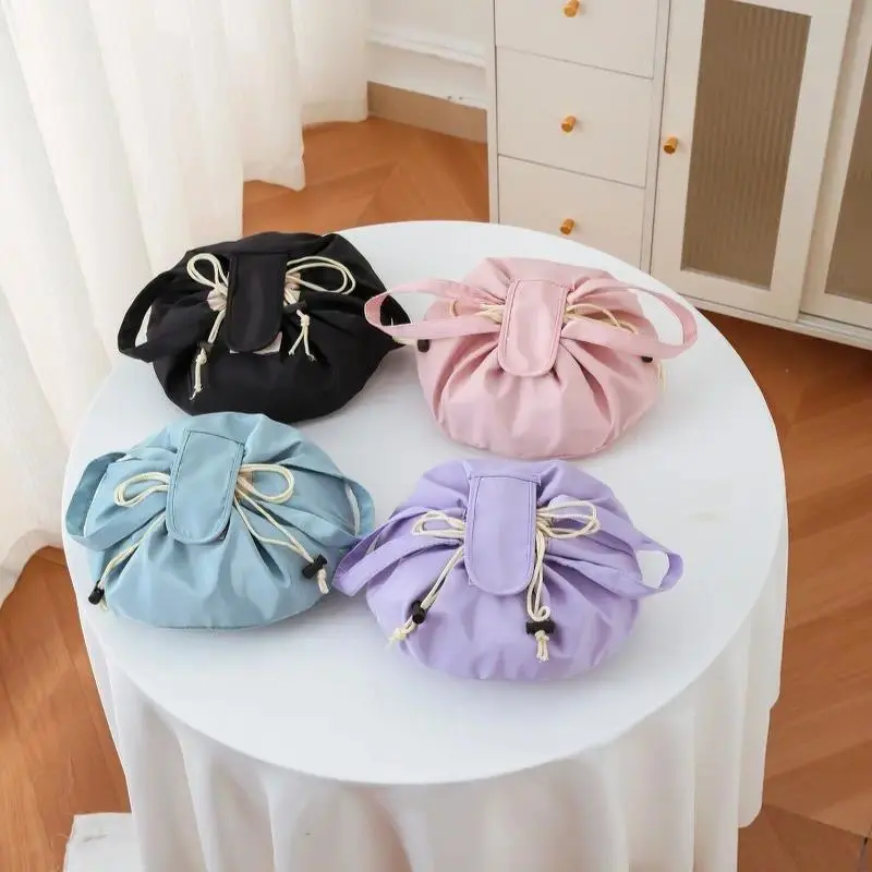 Women's Drawstring Makeup Organizer Pouch, Large Waterproof and Durable Polyester Toiletry Bag with Handle for Travel, Party, Chic, Velcro, Makeup Organization, Cosmetic Bag, Toiletries Organizer, Makeup Storage Pouch
