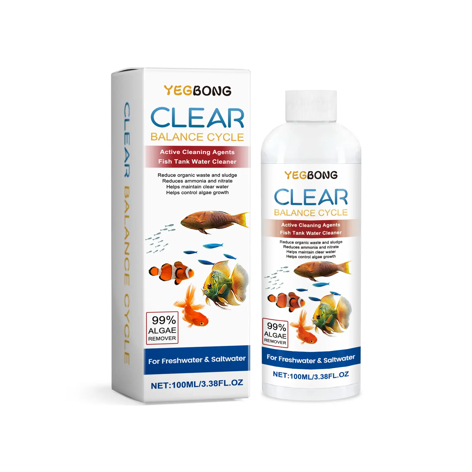 Aquarium Water Clarifier Liquid - Freshwater/Saltwater Aquarium Bactericide for Daily Use, Clears Cloudy Water, Reduces Sludge Build-Up, Supports Algae Control & Healthy Aquatic Environments