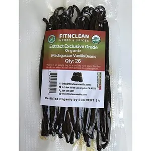 26 Organic Madagascar Vanilla Beans Extract Exclusive Grade B. 4"-5" by FITNCLEAN VANILLA| Certified USDA Organic. Bulk Dry Whole Bourbon NON-GMO Pods Coffee Flavor Coffee Blend Beverage