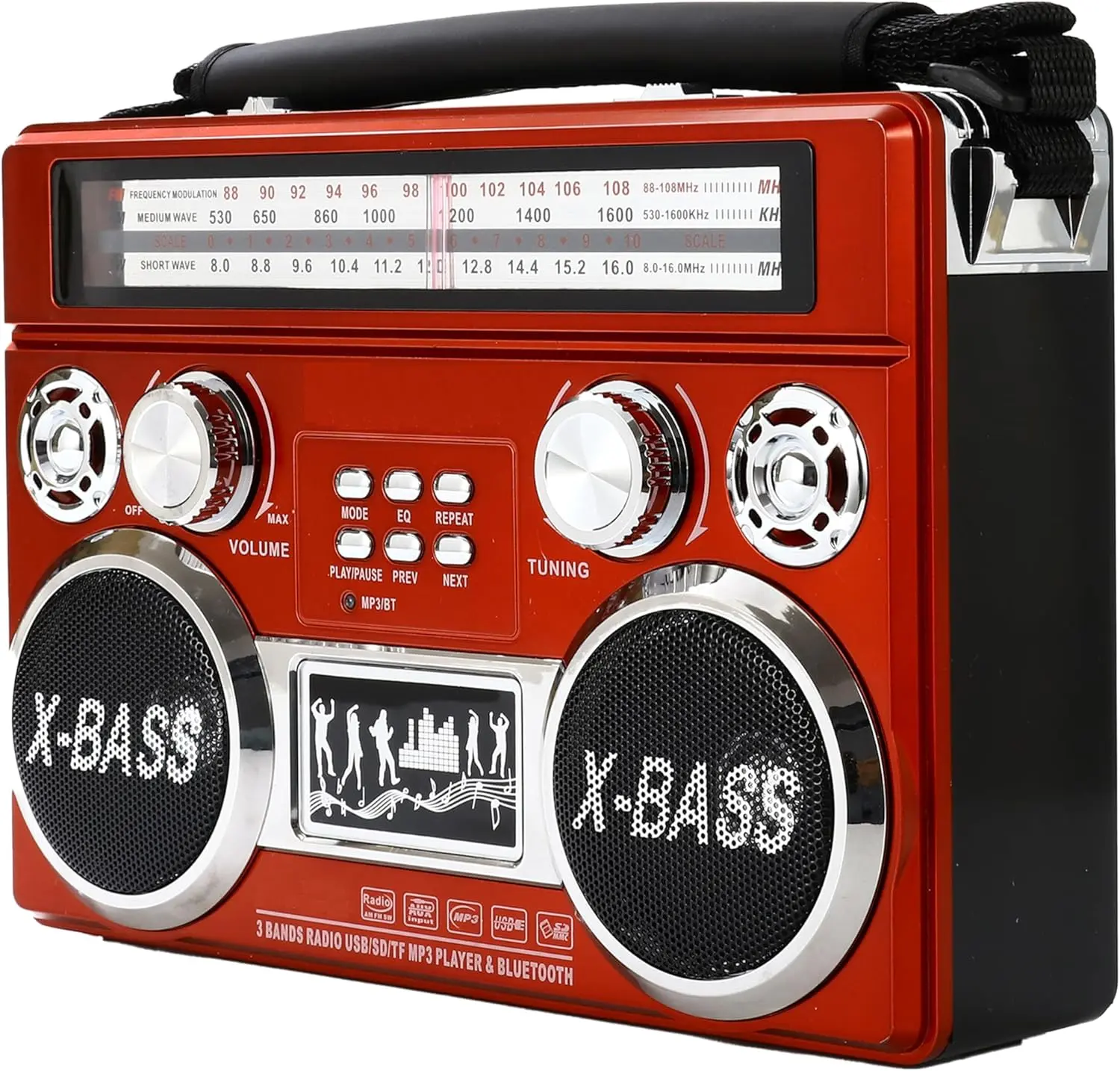 Supersonic SC-1097BT Retro 3-Band AM/FM/SW Portable Emergency Radio, Bluetooth Speaker with X-BASS Audio, Rechargeable Flash Light, USB & Batteries Compatibility