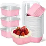 30-Pack 5oz Pink Mini Aluminum Foil Cake Pans Bakeware Set with Plastic Lids, Disposable Single-Serve Dessert Boxes for Baby Shower, Home Bakers, Home Baking & Festive Party Supplies