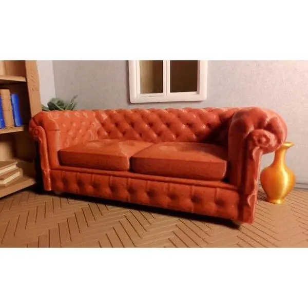 1:12 Scale Miniature Chesterfield "Leather" Sofa — 3D Printed Dollhouse Furniture