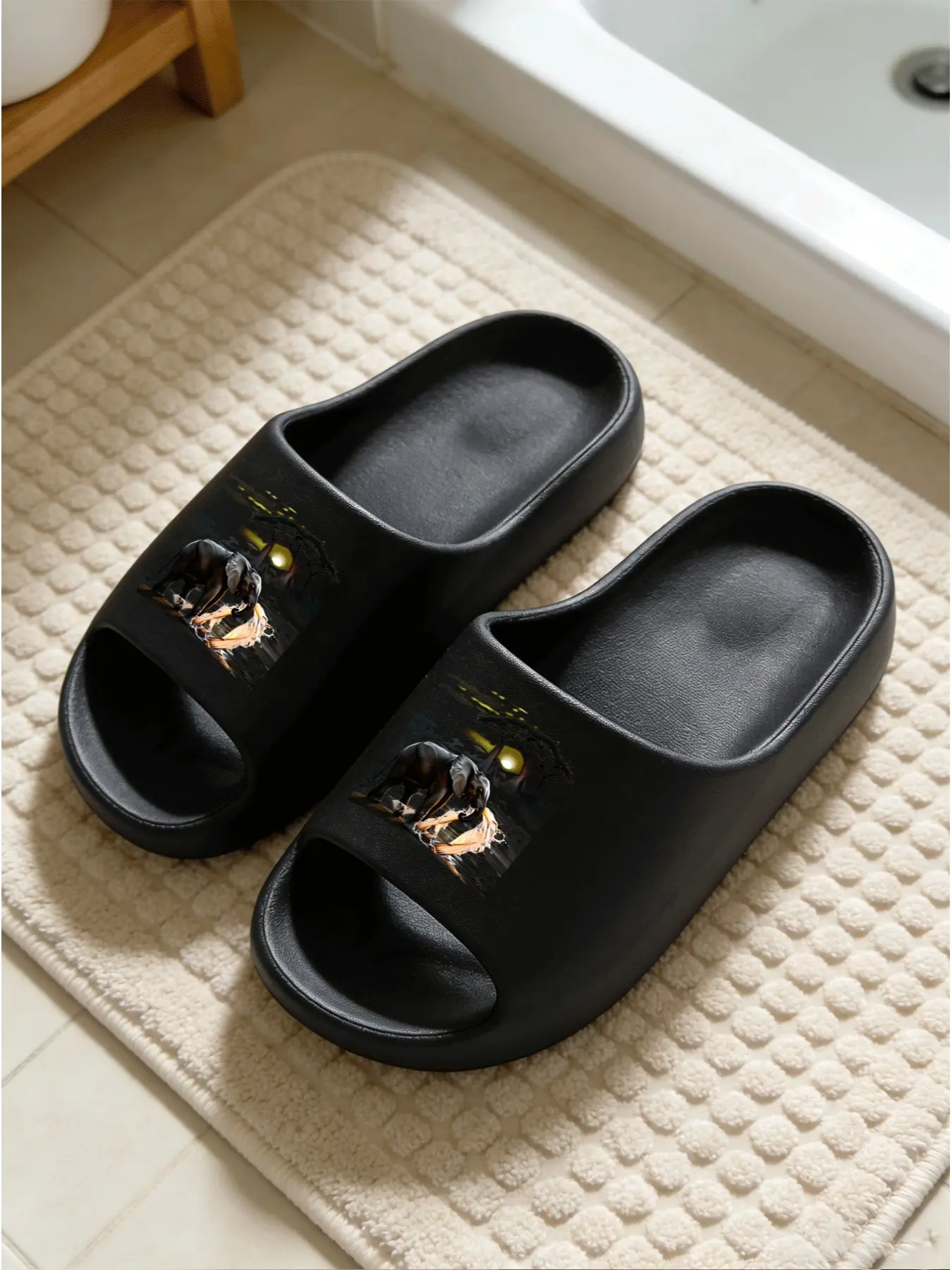 African Elephant Print Thick Sole Sandals, Non-Slip Bathroom Slippers, Casual Eva Material, Medium Width, All Seasons Wear