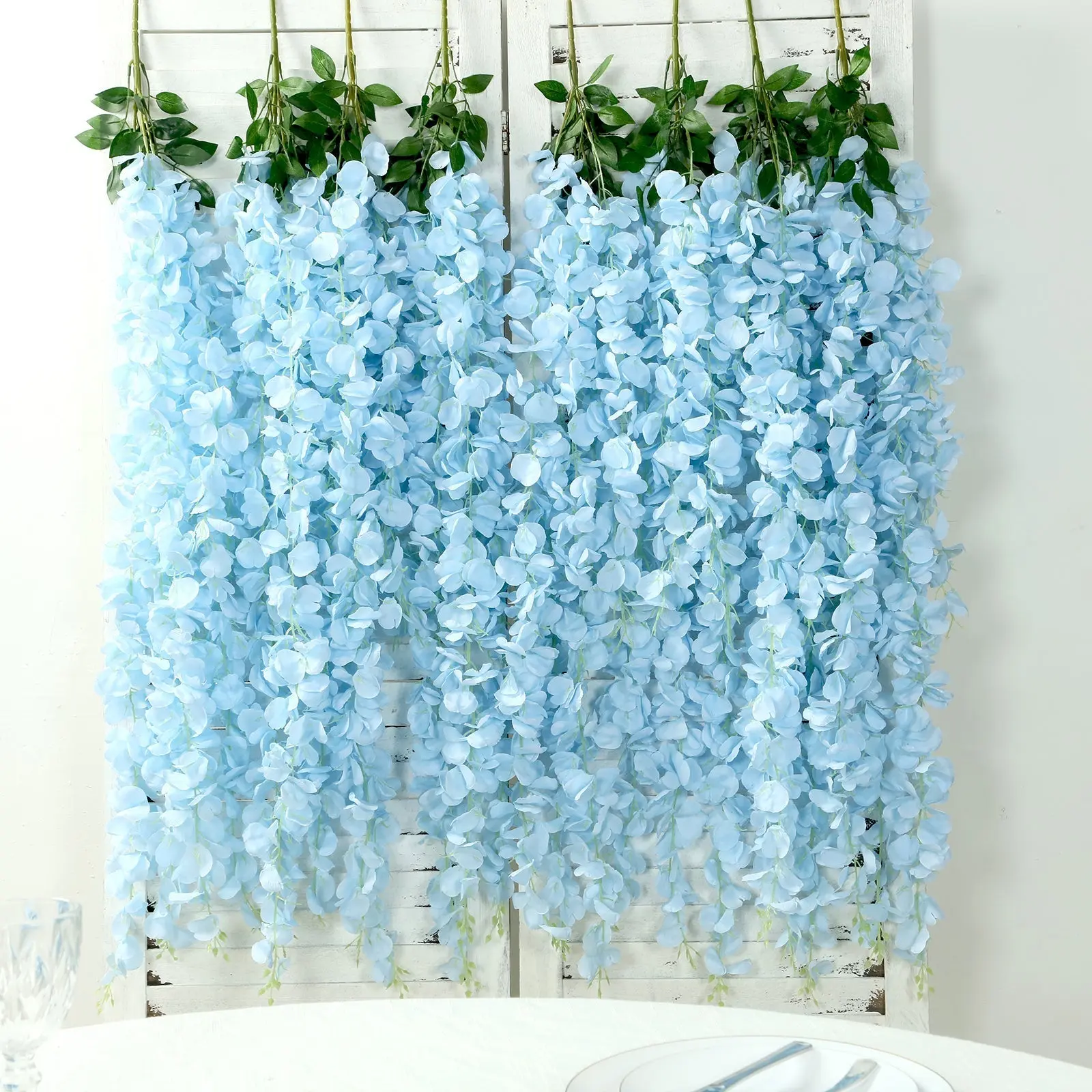 42" Silk Hanging Wisteria Flower Garland Vines, Light Blue, Home/Festive/Wedding Supplies, 5 Full Strands per Bush, Flowers, Centerpiece
