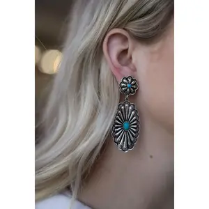 Western Double Concho Earrings with Faux Turquoise