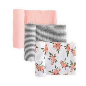 Cotton Muslin Swaddle Blanket 3 Pack - Watercolor Roses