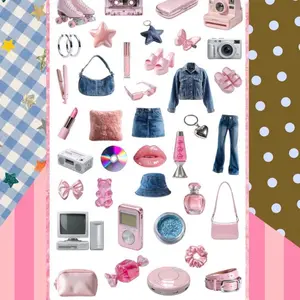 Y2K pink Denim Sticker Sheet - Perfect for Crafting and Decorations