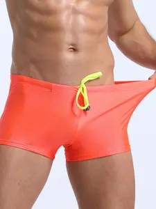 1Pc Men's Solid Color Comfort Boxer Swim Trunks, Quick-Drying Professional Racing, Adjustable Drawstring, Ideal for Diving, Swimming & Water Sports Fitness