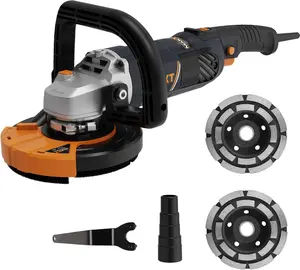 Concrete Surface Grinder Sander 1500W, MAXXT 5 Inch Angle Grinder Set 1000-8500RPM 7 Speed Adjustments, Concrete Sander with Removable Guard for Polishing（Includes 2 Diamond Sanding）