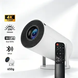 Portable Smart Mini Wireless Projector with Mount, 720P LED Display, 290 Lumens, Bluetooth 5.4, WiFi, Auto Keystone, 180° Rotatable, 130" Screen, Android OS, Build-in Audio, Remote Control, Dual-Source, for Home Cinema & Outdoor Use