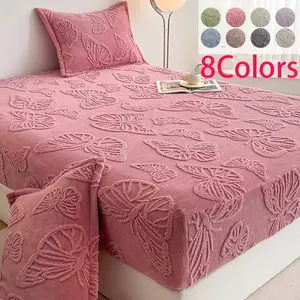 Butterfly Jacquard Bed Sheet Set, Soft Breathable Fabric, King Queen Size, Non-Slip Deep Pocket, Includes 1 Fitted Sheet and 2 Pillowcases, Decorative Bedsheet Sets