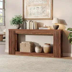 [Summergarden] Vabches Fluted Wooden Console Table with 2 Storage, 71 Inches Rectangular Entryway Table Behind The Couch, Farmhouse Boho Sofa Table for Entrance, Hallway, Living Room