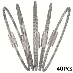 40pcs Heavy-Duty Stainless Steel Wire Keychains, Durable Secure Lobster Claw Buckle, Climbing Carabiner, Outdoor Camping Hiking Daily Use Accessories