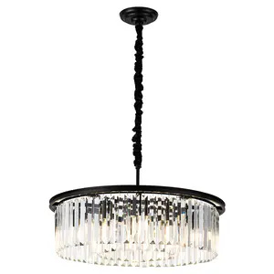 23" 8-Light Modern Crystal Chandelier Light Fixtures 2 Rings Black Luxury Chandeliers for Dining Room Round Hanging Pendant Lighting for Living Room Kitchen Entryway Bedroom