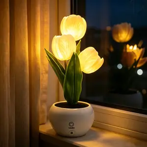 Tulip Night Light,Dimmable LED Flower Lamp with Touch Control,USB Rechargeable,Cordless Artificial Tulip Bedside Lamp for Bedroom Nightstand,Decorative Table Lamp for Home Decor,Gifts for Women