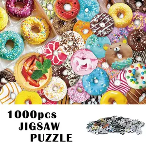 Donut Puzzle Card Set 1000 Pieces, DIY Home Decor Brain Challenge Toy, Family Interactive Game Gift for Adults