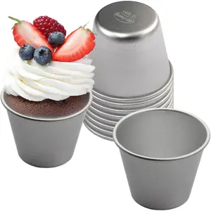 10pcs Aluminum Alloy Pudding Molds, Non-Stick Popover Pan Mini Flan Molds Individual Muffin Baking Maker, Reusable Baking Pans for Cupcakes, Muffins, Jellies, Tarts(COLOR:Silver)