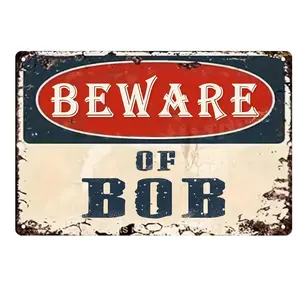 20x30cm/8x12inch Beware of Bob Vintage Aluminium Metal Sign, Whimsical Home Decor, Wall Decor, Halloween Indoor-Outdoor Lightweight Door Hanging Gift Prop