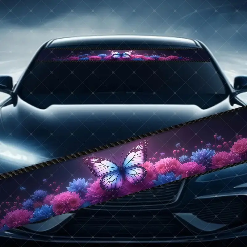 Beautiful Floral Butterfly Car Windshield Sticker, Decorative Vinyl Decal, Car Decals, Decal For Cars, Stickers For Cars, Cool Car Decoration, Vehicle Exterior Decoration, Scratch Cover Waterproof UV Protection, Fits All Cars