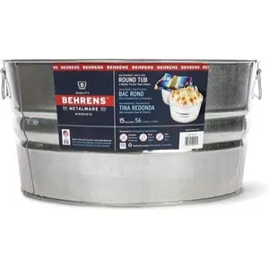 Behrens Round Galvanized Steel Tub — Multi-Purpose Silver Utility Tub, 15 Gallon