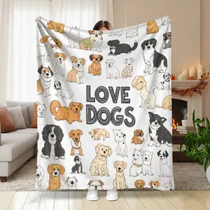 Love Dogs Flannel Blanket  Cute Cartoon Dog Print Pattern  Soft Warm Cozy Lightweight Fleece  Perfect for Sofa Bedroom Living Room Pet Lovers Gift Home Decor